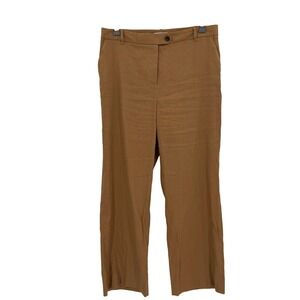 Calvin Klein Womens Camel Brown Linen Blend Wide Leg Career Casual Pants Sz 10